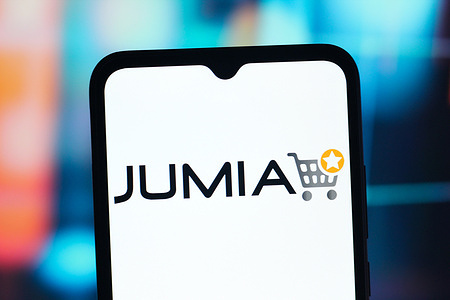 In this photo illustration, the Jumia logo is seen displayed on a smartphone screen.