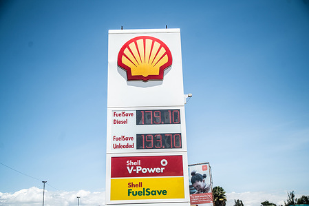 Fuel prices are seen displayed on a sign at a Shell fuel station in Nakuru.