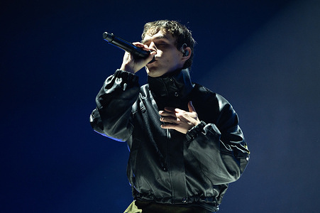 Singer Christian Senra known for Sen Senra during a performance at the Movistar Arena in Madrid.