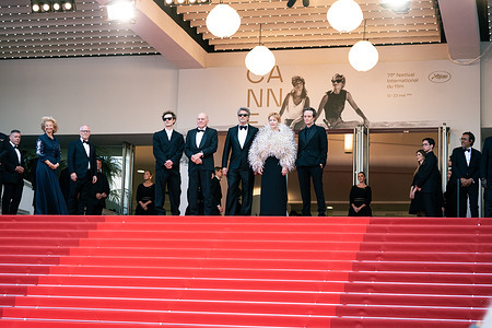 Lukasz Zal, Hanns Zischler, Pawel Pawlikowski, Sandra Huller and August Diehl attend the "Fatherland" screening during the 79th annual Cannes Film Festival at Palais des Festivals.