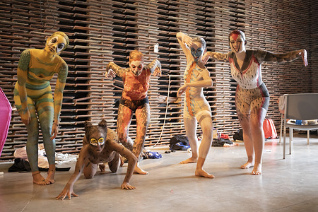 Participants perform during the event.
Extinction Rebellion event organized by international movement (created in 2018) to share a vision of change in the society to prevent the effects of climate change took place Last Saturday at Matadero Cultural Centre in Madrid.