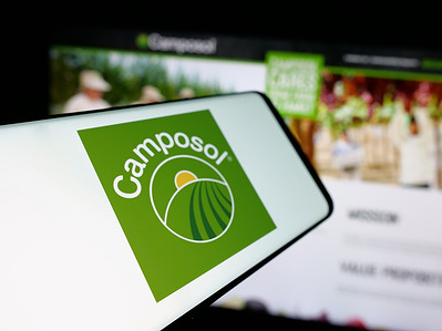 In this photo illustration, a smartphone with the logo of Peruvian agriculture company Camposol S.A. is seen on screen in front of website.