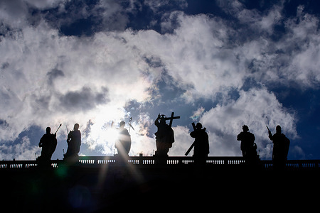 A view of the statues of St. Peter's Basilica during the first day of the conclave in which the cardinals are gathered in the Sistine Chapel to elect the new pontiff