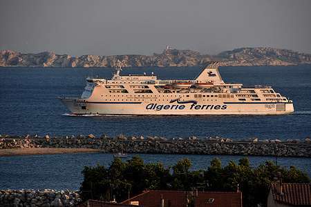 The ro-ro passenger ship Tariq IBN Ziyad arrives at the French Mediterranean port of Marseille.