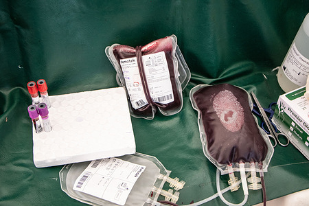 Blood bags with donated blood are seen during the world blood donor day in Nakuru. World Blood Donor Day is held on 14th June each year.