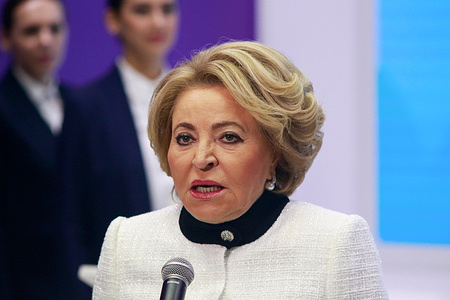 Valentina Matvienko, Speaker of the Federation Council of the Federal Assembly of the Russian Federation at a press briefing on the framework of St. Petersburg International Economic Forum 2022 (SPIEF 2022).