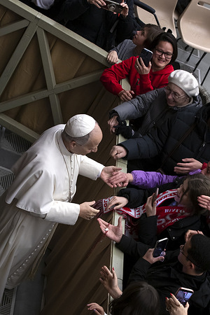 Pope Leo XIV greets the faithful during his weekly general audience in the Paul VI Hall at the Vatican.