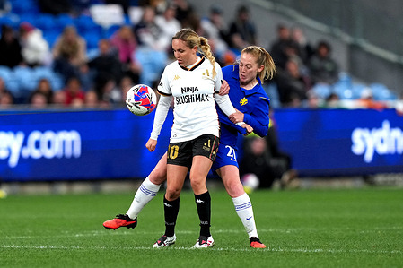 Mackenzie Hawkesby (L) of A-Leagues All Stars team and Keira Walsh (R) of Chelsea women football team seen in action during the 2026 Sydney Super Cup match between Chelsea FC and A-Leagues All Stars held at the Allianz Stadium. Final score Chelsea 3 : 0 A-Leagues All Stars