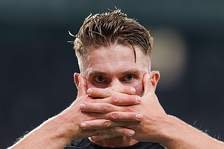 Viktor Gyokeres (Sporting CP) seen celebrating after scoring goal during the Liga Portugal game between teams of Sporting CP and AVS Futebol SAD at Estadio Jose Alvalade. Final score: Sporting CP 3:0 AVS Futebol SAD