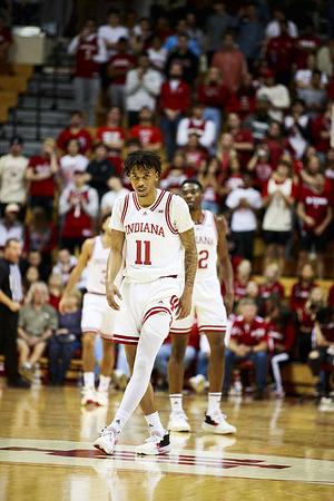 Indiana Hoosiers guard CJ Gunn (11) plays against Marian University during an NCAA basketball exhibition game, at Assembly Hall in Bloomington. IU beat Marian 78-42.