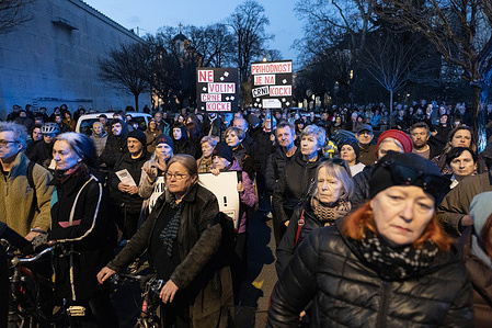 Demonstrators gather at a rally urging citizens to vote. The parliamentary elections in Slovenia will be held on March 22, 2026.