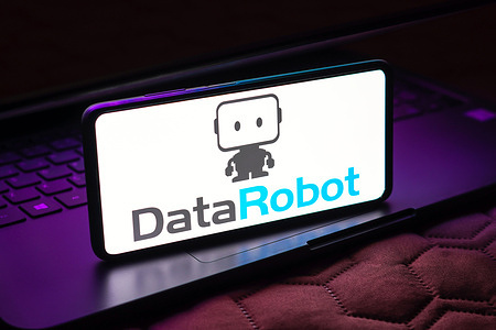 In this photo illustration, the DataRobot logo is displayed on a smartphone screen.