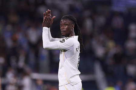 Eduardo Camavinga of Real Madrid CF greets the fans at the end of the LaLiga EA Sports 2025/2026 week 33 football match between Real Madrid CF and Deportivo Alaves at Santiago Bernabeu stadium. Final score: Real Madrid CF 2:1 Deportivo Alaves