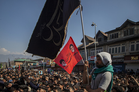Shiite Muslims gather for a protest march as they chant anti-U.S. and anti-Israel slogans after Iran's Supreme Leader Ayatollah Ali Khamenei was killed in Israeli and U.S. strikes in Indian administered Kashmir. Thousands of people took to the streets across parts of Kashmir in demonstrations expressing solidarity with Iran towards the United States and Israel after reports emerged that Iran’s Supreme Leader Ayatollah Ali Khamenei had been killed in joint US Israeli military strikes on Tehran. Mourners expressed deep grief over the reported death of the 86 year old leader who has a significant following in Kashmir. They wailed and beat their chests in mourning for what they described as their spiritual leader.