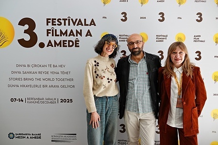 Directors Ceylan Ozgun Ozcelik, Ozkan Kucuk and film critic Evrim Kaya
attend the 3rd Amed International film festival screened 84 films most of which were in Kurdish.