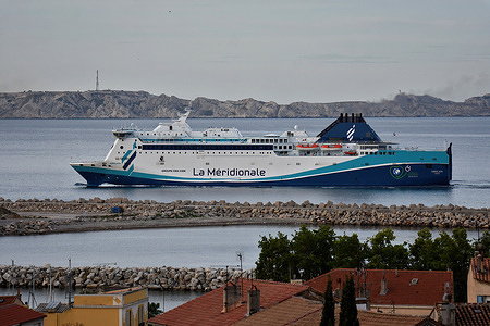 The ship Girolata, a ferry of the company La Méridionale, arrives at the French Mediterranean port of Marseille.