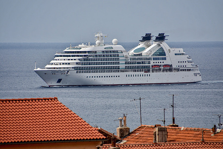 The liner Seabourn Sojourn cruise ship arrives at the French Mediterranean port of Marseille.