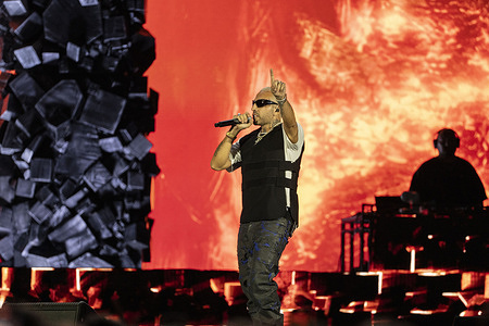 Luca Imprudente, known as Luchè performs live at Stadio Maradona.