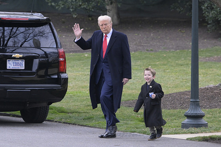 US President Donald Trump and Elon Musk’s son X depart to White House in route to Mar-a-Lago, today on March 14, 2025 at South Lawn/White House in Washington DC, USA. (Photo by Lenin Nolly/Sopa Images)