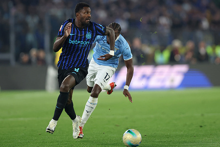 Marcus Thuram (Forward) of FC Internazionale seen in action during the Coppa Italia Frecciarossa Final football match 2025-2026 between SS Lazio vs Inter - FC Internazionale at Olympic Stadium. Final result match: Lazio-Inter 0-2