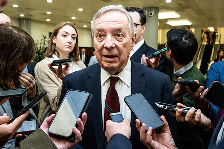 U.S. Senator Dick Durbin (D-IL) speaking reporters at the U.S. Capitol.