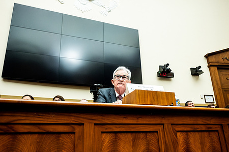 Jerome Powell, Chairman, Board of Governors of the Federal Reserve System, speaking at a hearing of the House Financial Services Committee at the U.S. Capitol.