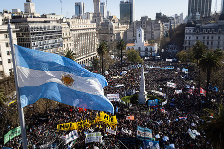 (EDITORS NOTE: Image taken with drone)
A crowd of demonstrators gathers during a rally in support of Vice President Cristina Fernandez in Buenos Aires. Demonstrators take to the streets of Plaza de Mayo in reaction to an assassination attempt on Argentine Vice President Cristina Fernandez de Kirchner yesterday after greeting supporters outside her home.