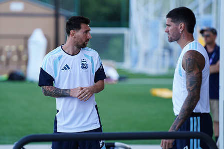 Lionel Messi of Argentina is seen during the training of Argentina one day ahead of the FIFA World Cup 2026 Group J match between Argentina and Algeria.