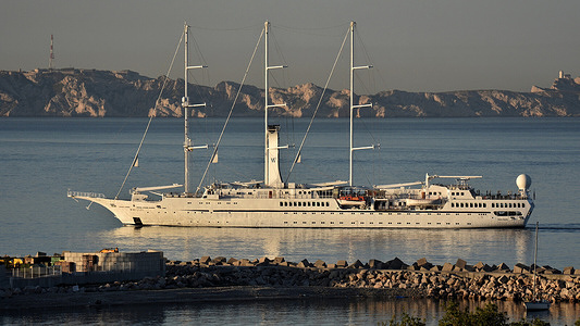 The passenger cruise ship Wind Spirit arrives at the French Mediterranean port of Marseille.