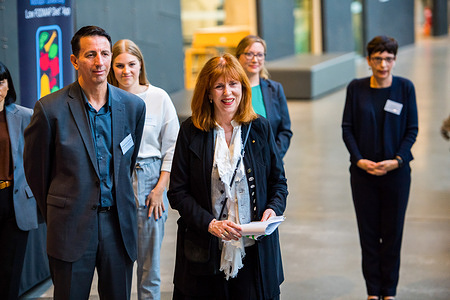 Monash University Deputy Vice-Chancellor Prof. Doron Ben-Meir (L) and Vice Chancellor Prof Margaret Gardner (C) attend the Monash Low FODMAP cookbook launch. The Book launch event organised by Monash Publishing and Monash University, department of Gastroenterology, FODMAP Team. The Cookbook contains low FODMAP recipes and scientific data and created for people with Irritable Bowels Syndrome (IBS). Book launch was attended by Monash University Vice Chancellor Margaret Gardner, Chair of Monash Publishing Marilyn Louise Warner AC KC and Prof. Peter Gibson.
