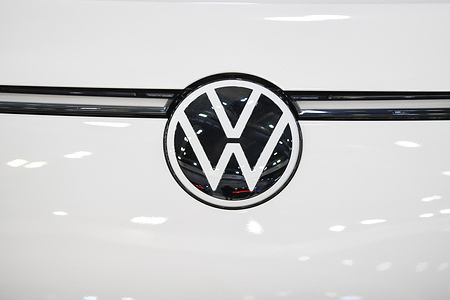 Volkswagen logo is seen at Melbourne EV Show hosted by FutureDrive AutoShows.