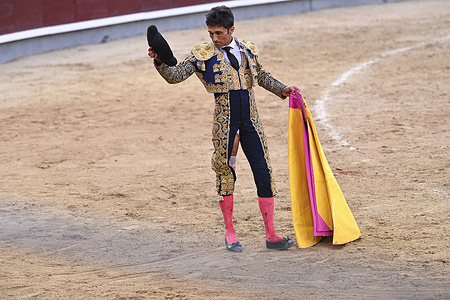 Bullfighter Pérez Mota seen during the bullfight with bulls from the Valdellán ranch at the Plaza de las Ventas.