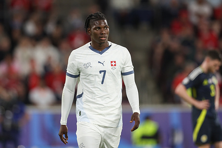 Breel Embolo of Switzerland seen in action during the UEFA EURO 2024 match between Scotland and Switzerland at RheinEnergieStadion. Final score: Scotland 1:1 Switzerland.