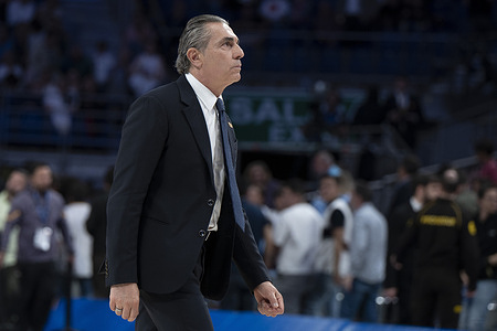 Head coach, Sergio Scariolo of Real Madrid seen during League Liga ACB basketball match between Real Madrid and Joventut Badalona at Movistar Arena . Final Score; Real Madrid 81: 89 Joventut Badalona.