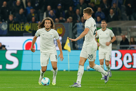 Mattéo Guendouzi of S.S. Lazio seen in action during the Italian Serie A soccer match between Atalanta BC Vs SS Lazio at New Balance Arena. Final score Atalanta BC 0 : 0 S S Lazio