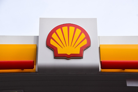 General view of the Shell logo at a petrol station in London.