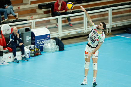 Daniele Lavia of Itas Trentino Volley (15) seen in action during the SuperLega Italian Volleyball Championship 2025/2026 between Itas Trentino Volley and Cisterna Volley at BTS Arena. Final score Itas Trentino Volley 3 : 0 Cisterna Volley