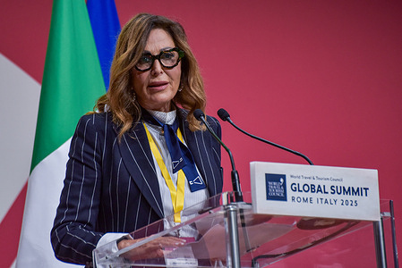 Daniela Santanché, Minister of Tourism, speaks on stage during the World Travel & Tourism Council 25th Global Summit at Auditorium Parco della Musica. The 25th Global Summit of the World Travel & Tourism Council (WTTC) took place in Rome from September 28–30, bringing together over 300 travel and tourism leaders along with government officials. Discussions centered on sustainable tourism, AI, and improving travel through e-visas and biometric technology, while also highlighting Italy's growing tourism industry. The summit unveiled WTTC’s latest Economic Impact Report and featured a special performance by Andrea Bocelli.