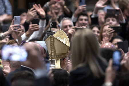 Pope Leo XIV seen during a Holy Mass with the Rite of priestly ordinations in St. Peter's Basilica at the Vatican