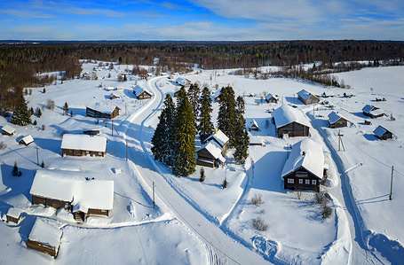(EDITORS NOTE: Image taken with drone)
Aerial view of the KInerma village in Karelia, one of the most beautiful villages in Russia.