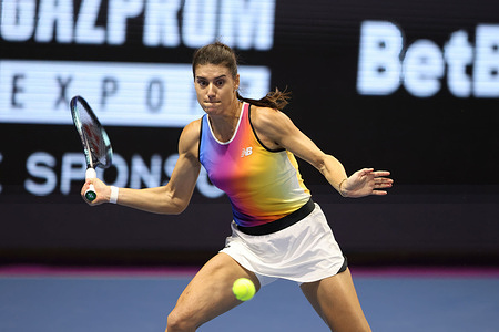 Sorana Cirstea of Romania playing against Anett Kontaveit of Estonia during the St.Petersburg Ladies Trophy 2022 tennis tournament.
Final score: (Sorana Cirstea 0-2 Anett Kontaveit).