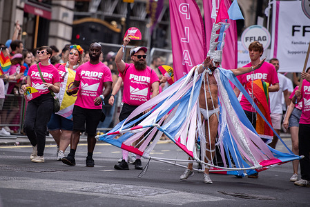 Participants dressed in costume join the parade as the LGBTQ+ Community celebrates London Pride 2025.