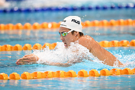 Se-Bom Lee of Australia Swimming team competes in the Men's 200 LC Metre Individual Medley Mystery during the 2022 Duel in the Pool held at the Sydney Olympic Park Aquatic Centre. 
Se-Bom Lee placed third in this event.