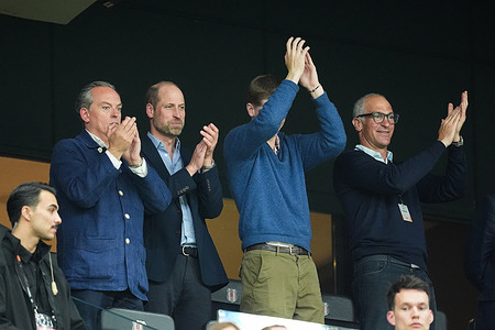 The Prince of Wales, Prince William (3-L) seen during the UEFA Europa League Final between SC Freiburg and Aston Villa at Besiktas Park. Final score; Aston Villa 3:0 SC Freiburg.