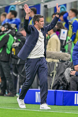 Head coach Cristian Chivu of Inter seen in action during the Coppa Italia football match, semifinal between Inter and Como1907 at San Siro Stadium. Final score: Inter 3:2 Como1907.
