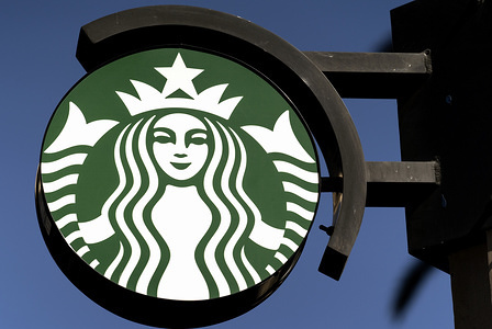 The Starbucks Coffee logo is seen in Los Angeles, California.