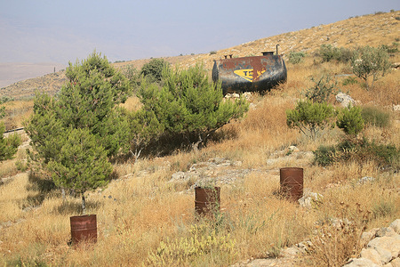 A general view of the remains of an abandoned Palestinian Bedouin village after an attack by Jewish settlers in the Jordan Valley, which covers 1,600 square kilometers, or approximately 28% of the West Bank. The Israeli government has confiscated vast areas, estimated to be around 12,000 dunams (12 square kms), and designated them as Israeli military zones. According to Palestinian statistics, Israel has designated 24,000 dunams (24 square kms) of the occupied West Bank as nature reserves.