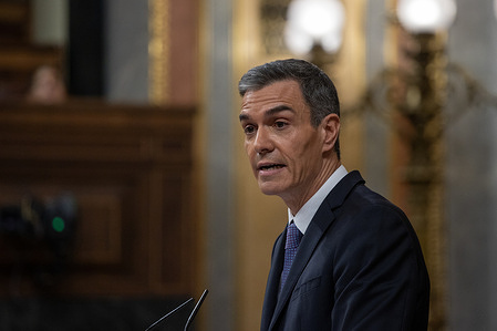 Pedro Sánchez, the Spanish Prime Minister, attends the plenary session of the Congress of Deputies and answers questions during the parliamentary question time.