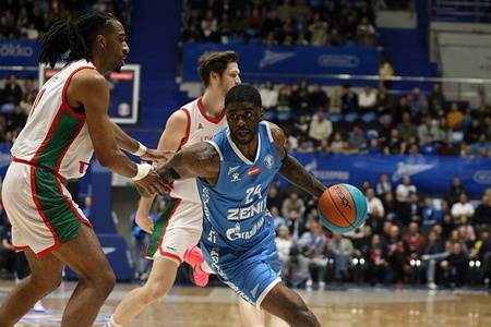 Dwayne Lee Bacon Jr., known as Dwayne Bacon (24) of Zenit in action during the VTB United League basketball match, Playoffs, 1/2 finals, 2 match, between Zenit Saint Petersburg and Lokomotiv Kuban Krasnodar at "kck Arena", in the Saint Petersburg, Russia. Final score; Zenit 85:80 Lokomotiv Kuban.