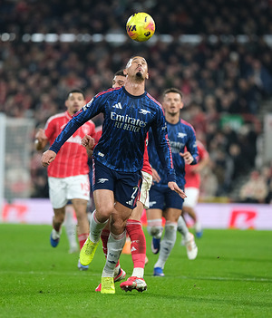 William Saliba of Arsenal seen in action during the Premier league football match between Nottingham Forest and Arsenal at the City Ground. Final score; Nottingham Forest 0-0 Arsenal